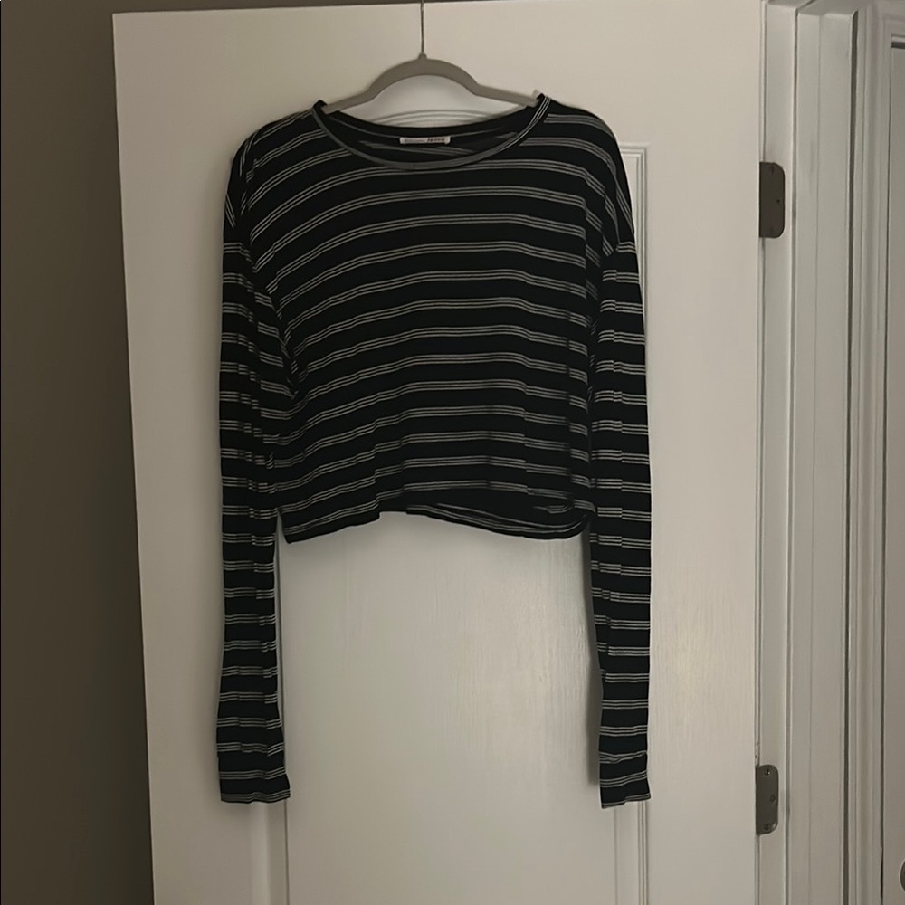 Reformation Black and White Striped Long-Sleeve Crop Top Tencel